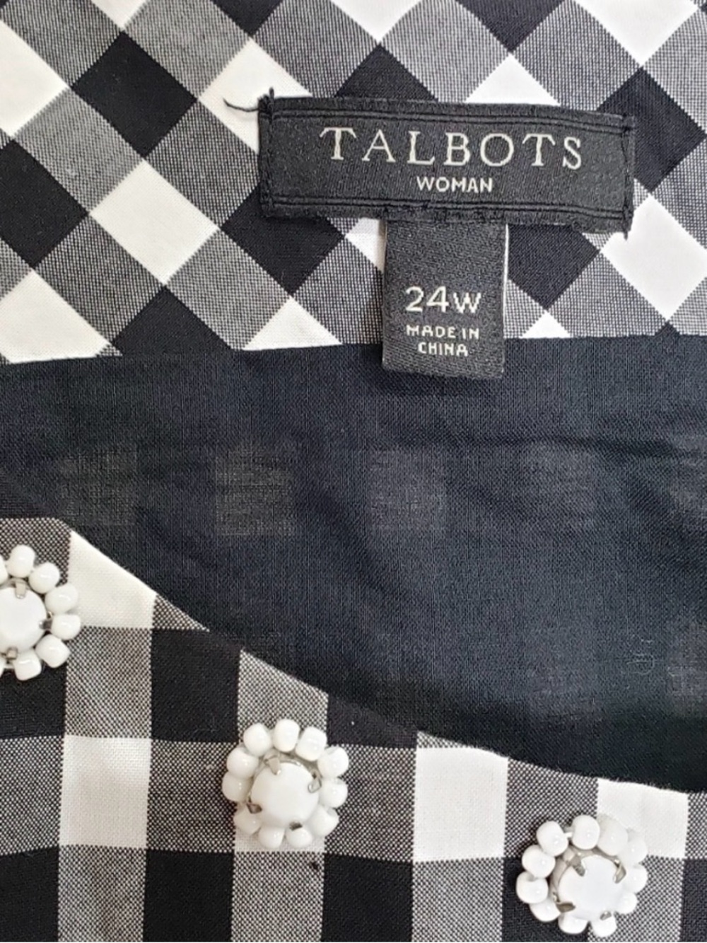 Talbots Black & White Gingham Jewel-Neck Sleeveless Top Size 24W - Picture 5 of 7